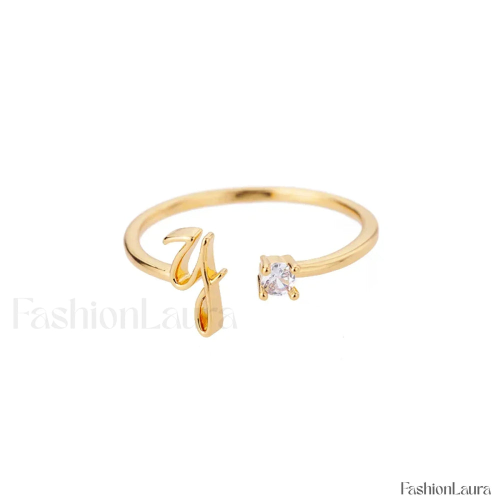 Initial Adjustable Stainless Wedding Couple Accessories Gift Ring 7 / Y / gold