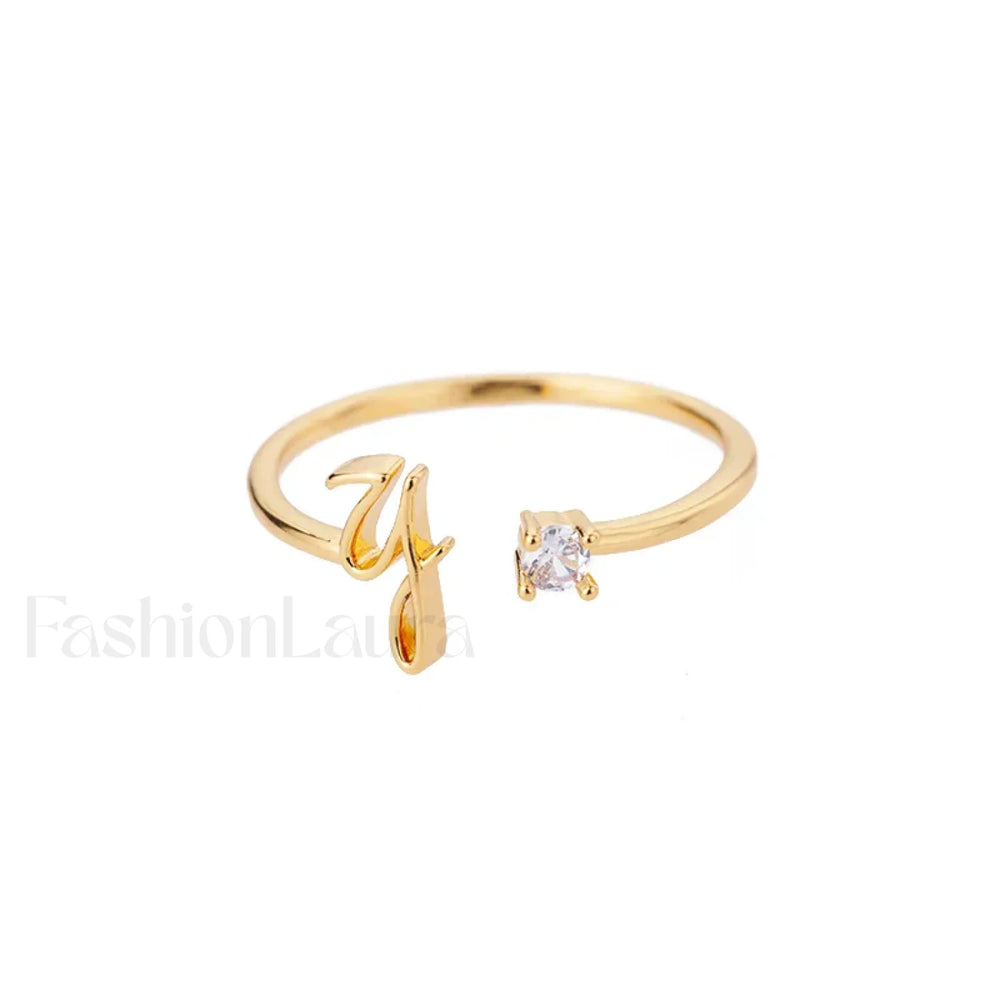 Initial Adjustable Stainless Wedding Couple Accessories Gift Ring 7 / Y / gold