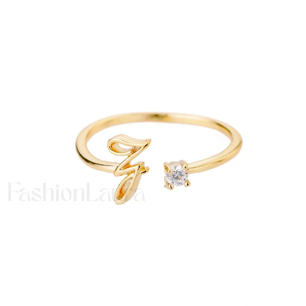 Initial Adjustable Stainless Wedding Couple Accessories Gift Ring 7 / Z / gold