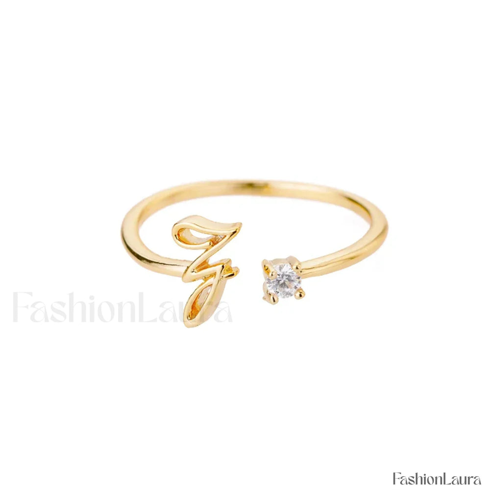 Initial Adjustable Stainless Wedding Couple Accessories Gift Ring 7 / Z / gold