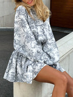 Ink Painting Print Tie Modern Up A Line Short Dress Dresses