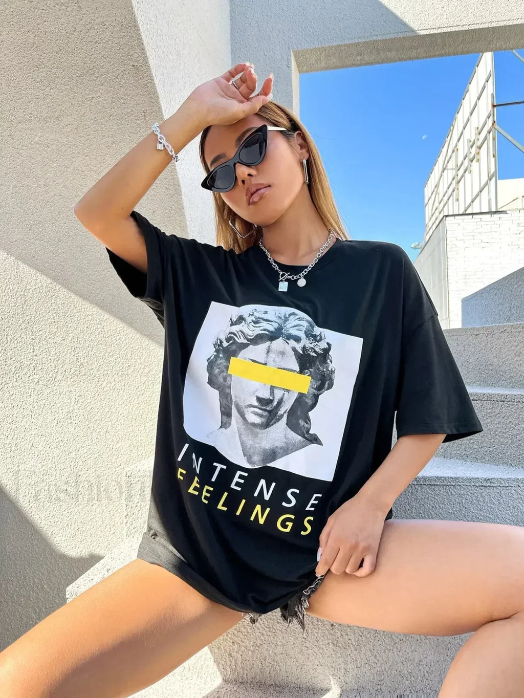Intense Feelings Drop Shoulder T Shirt Black2 / XS