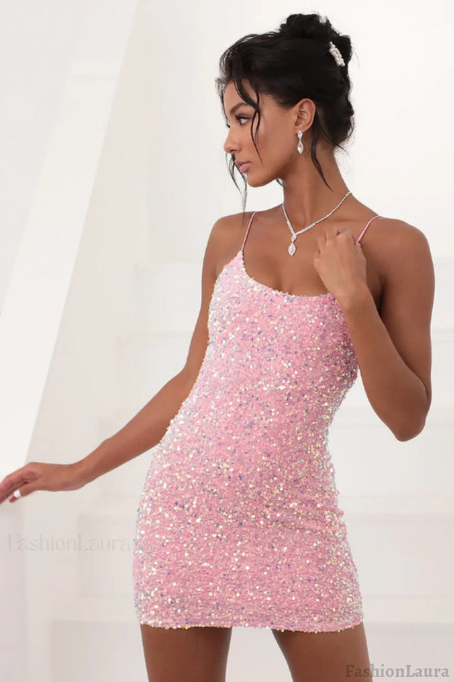 Iridescent Sequin Stylish Bodycon Dress S / Pink Main image