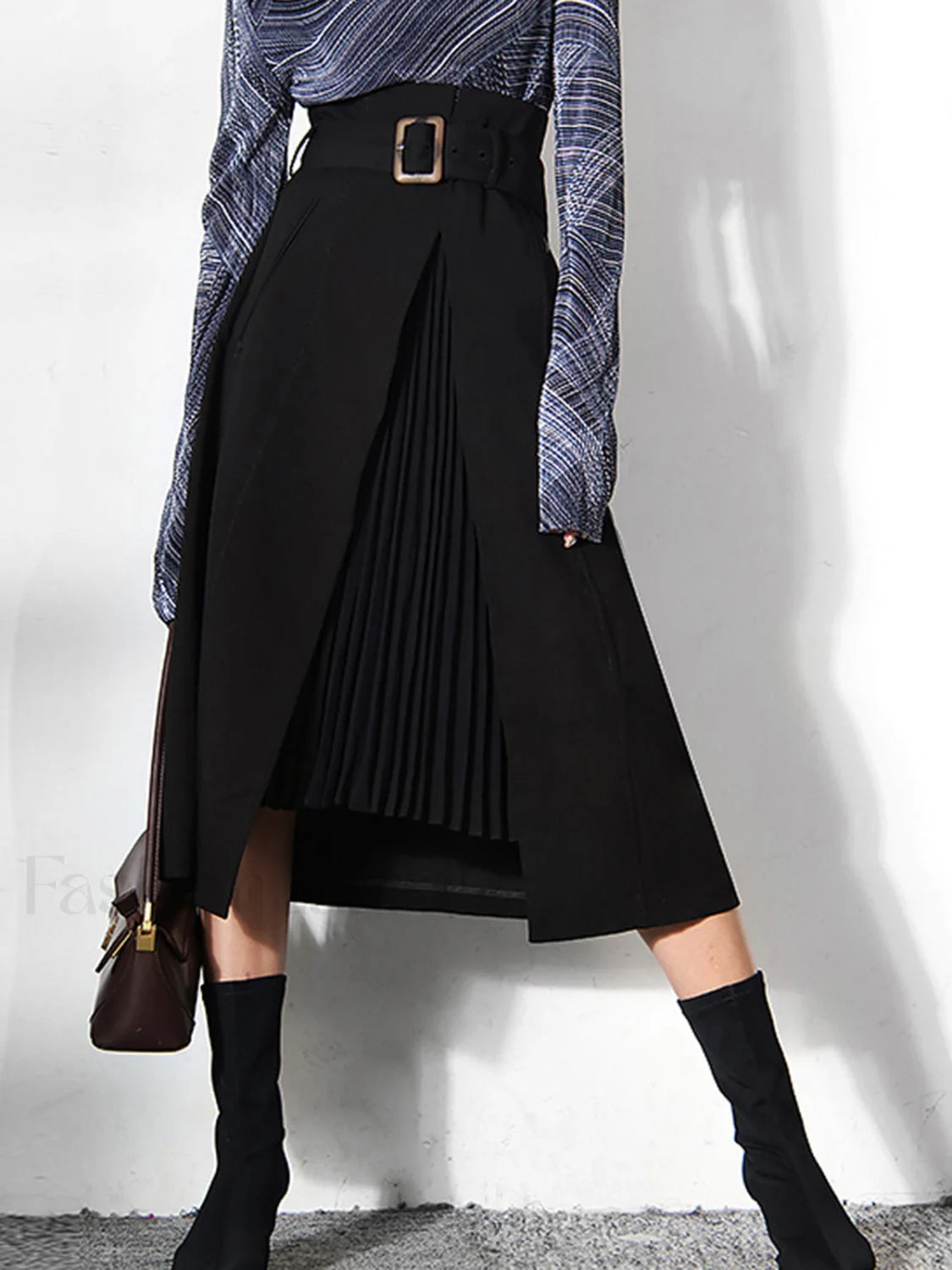 Irregular Package Graceful Belted Midi Skirt Black / XS Skirts