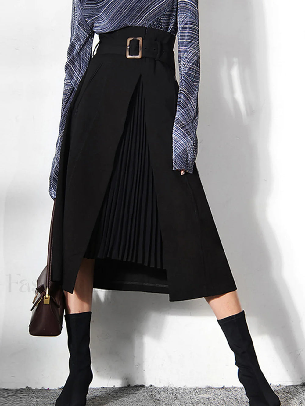 Irregular Package Graceful Belted Midi Skirt Black / XS Skirts