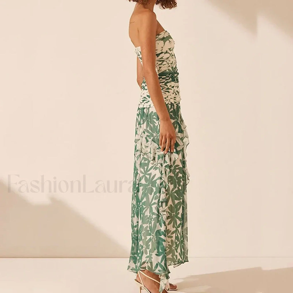 Irregular Print Chiffon Midi Dress