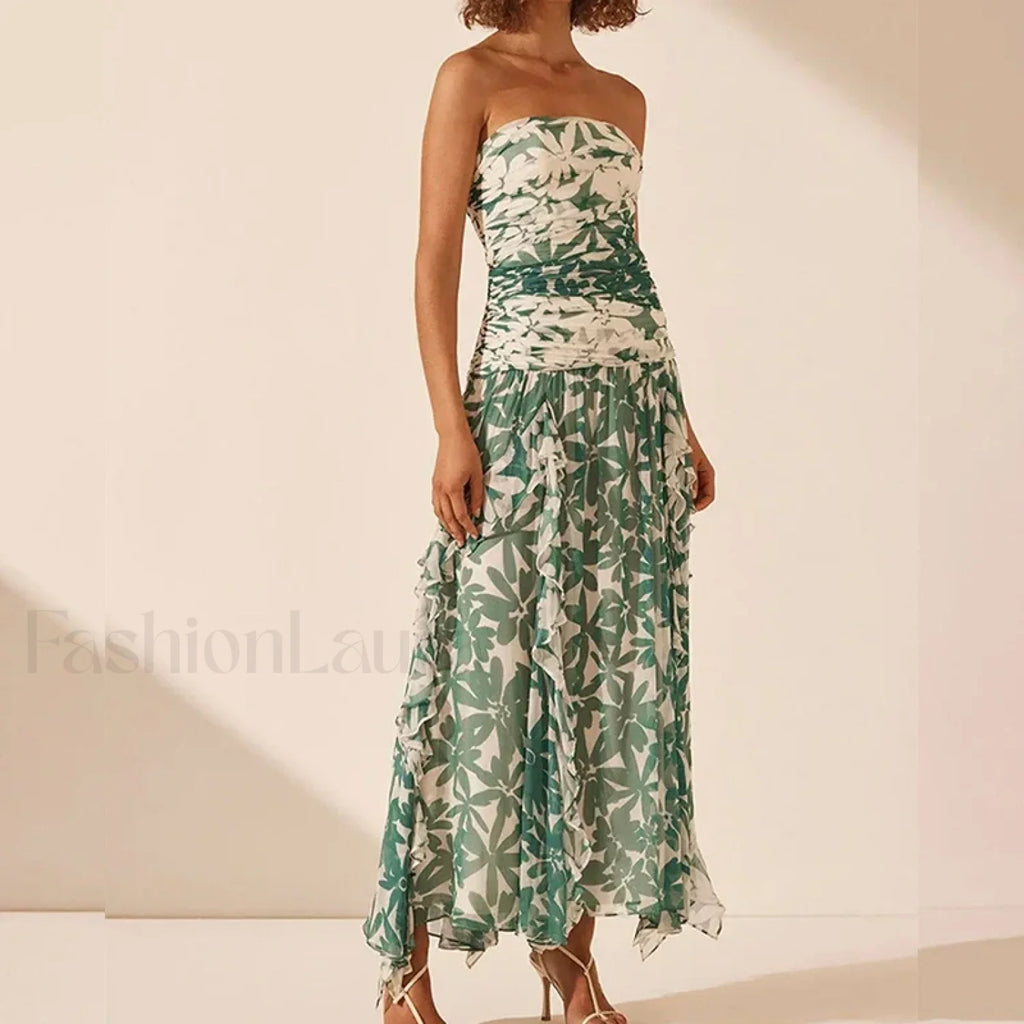 Irregular Print Chiffon Midi Dress 01 Print / S