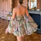 Irregular Ruffle Chiffon Floral Dress