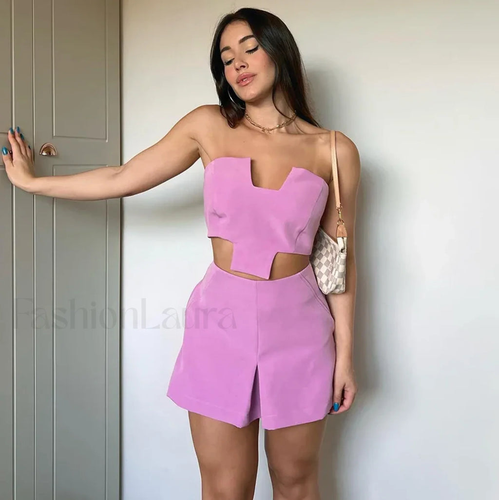 Irregular Wrap Strapless Tank Mini Skirt Two Piece Set