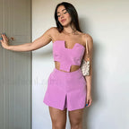 Irregular Wrap Strapless Tank Mini Skirt Two Piece Set