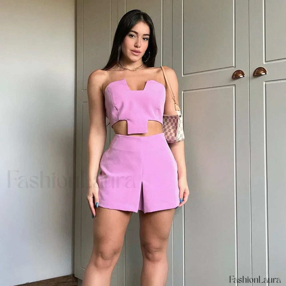 Irregular Wrap Strapless Tank Mini Skirt Two Piece Set