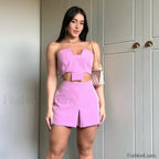 Irregular Wrap Strapless Tank Mini Skirt Two Piece Set Pink / S