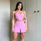 Irregular Wrap Strapless Tank Mini Skirt Two Piece Set Pink / S