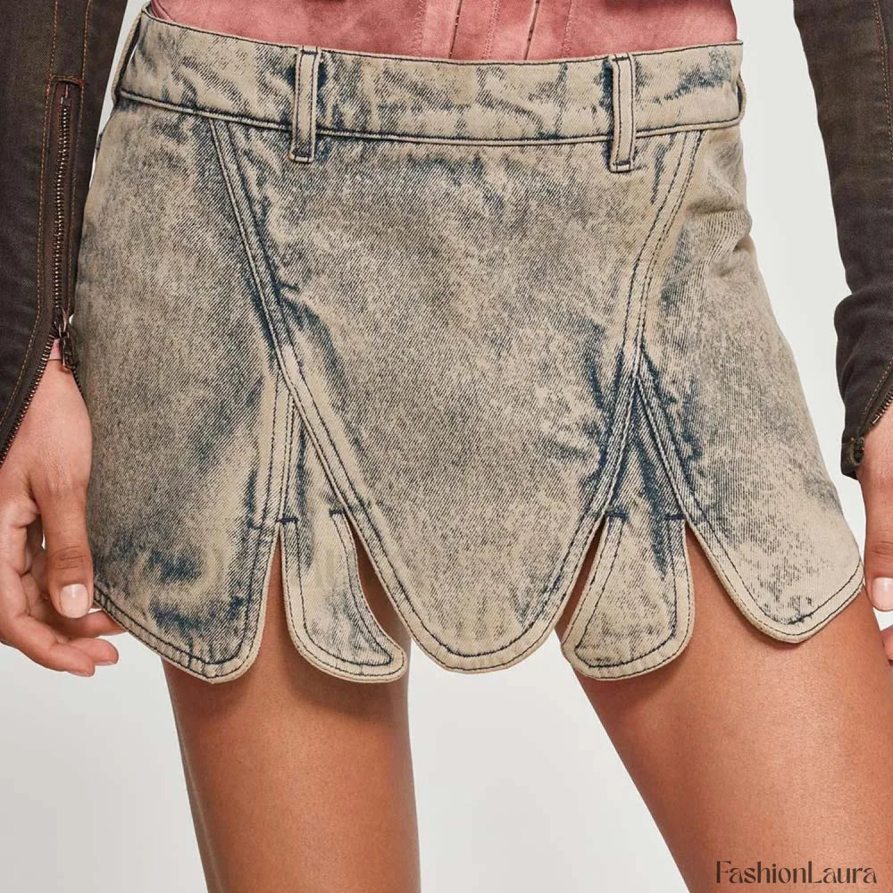 Irregular Zipper Washed Denim Skirt