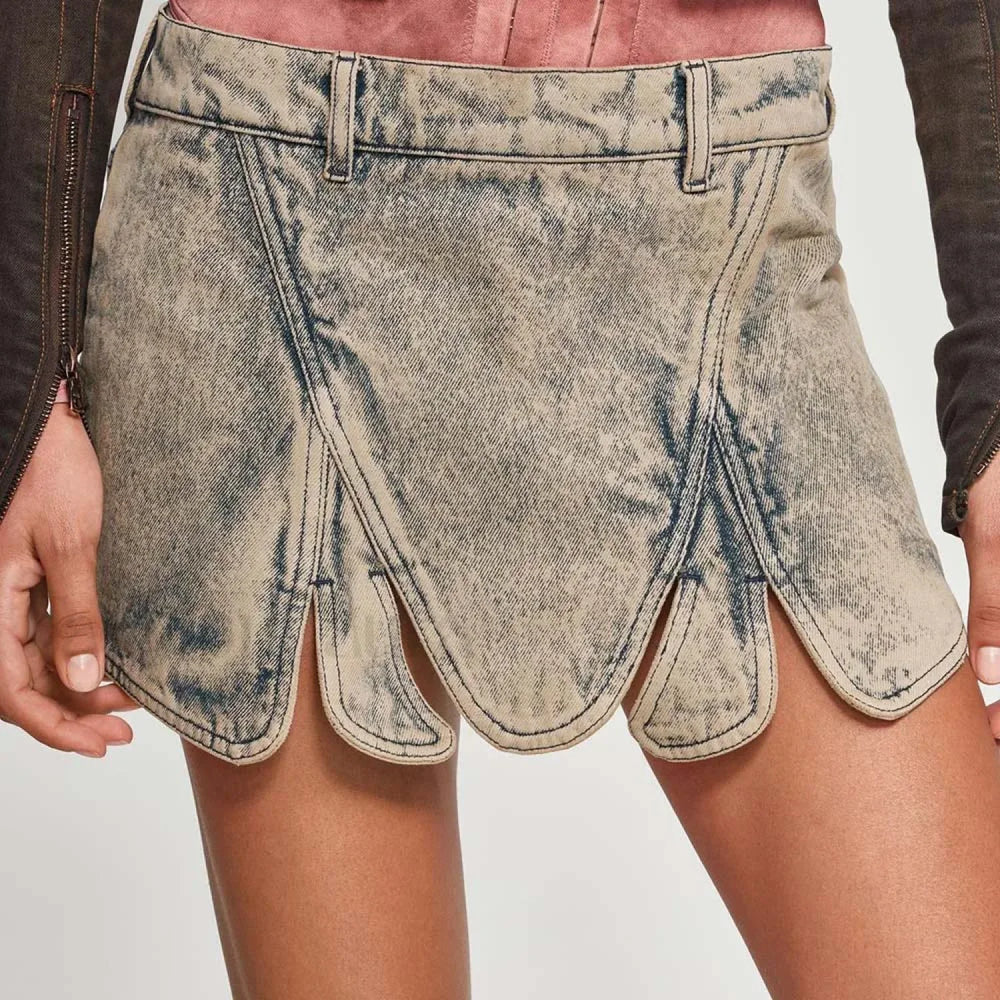 Irregular Zipper Washed Denim Skirt