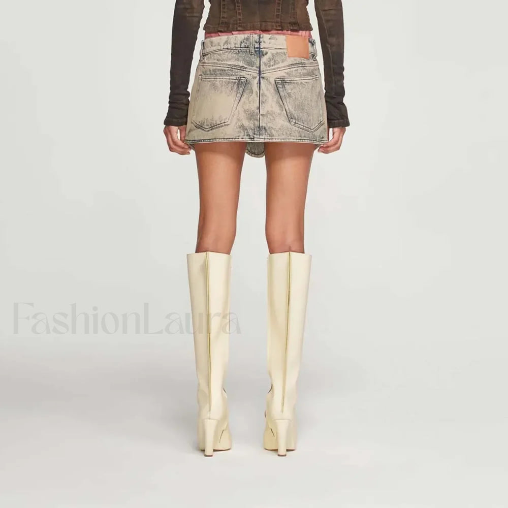 Irregular Zipper Washed Denim Skirt