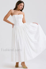Isabella White Stylish Cotton Sundress