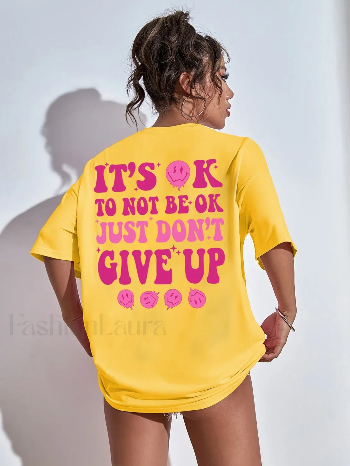 It’s Ok To Not Be Ok Letter Print Oversized T Shirt Yellow / S Main image