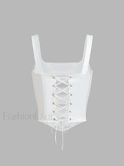 Ivory Glow Tied Trendy Crop Corset Top Tank Tops & Camis