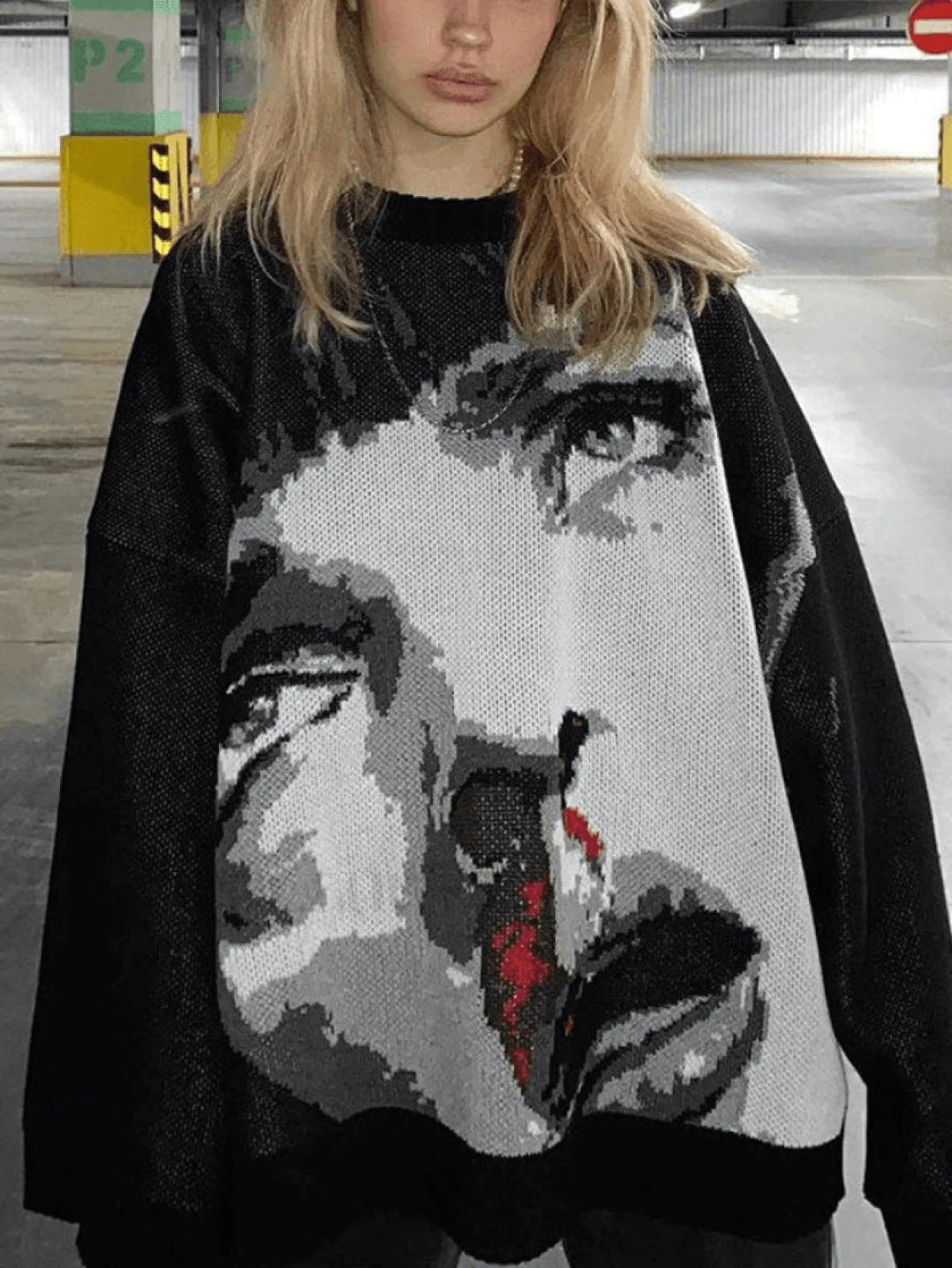 Jacquard Black Pullover Sweater Black / S Sweaters