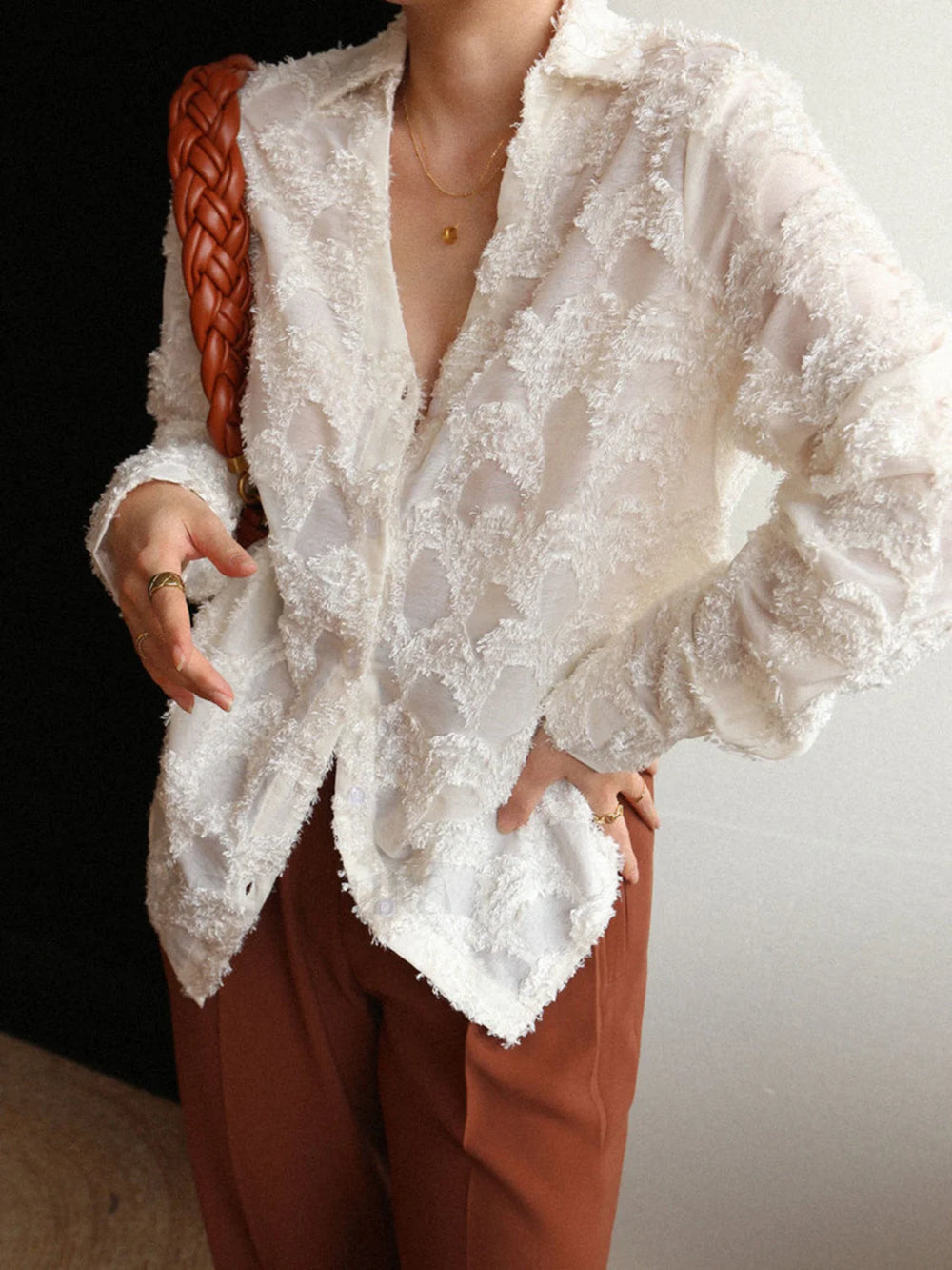 Jacquard Floral Graceful Collared Shirt Shirts