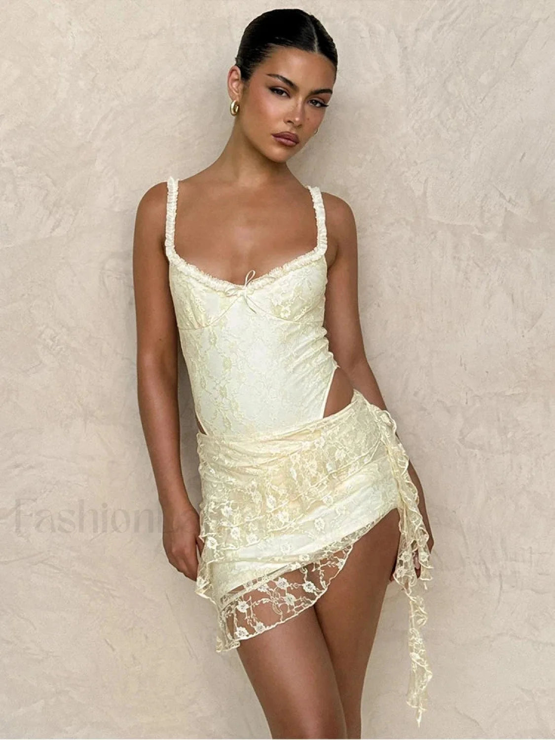 Jacquard Low Cut Mini Dress Khaki / S Main image