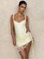 Jacquard Low Cut Mini Dress Khaki / S