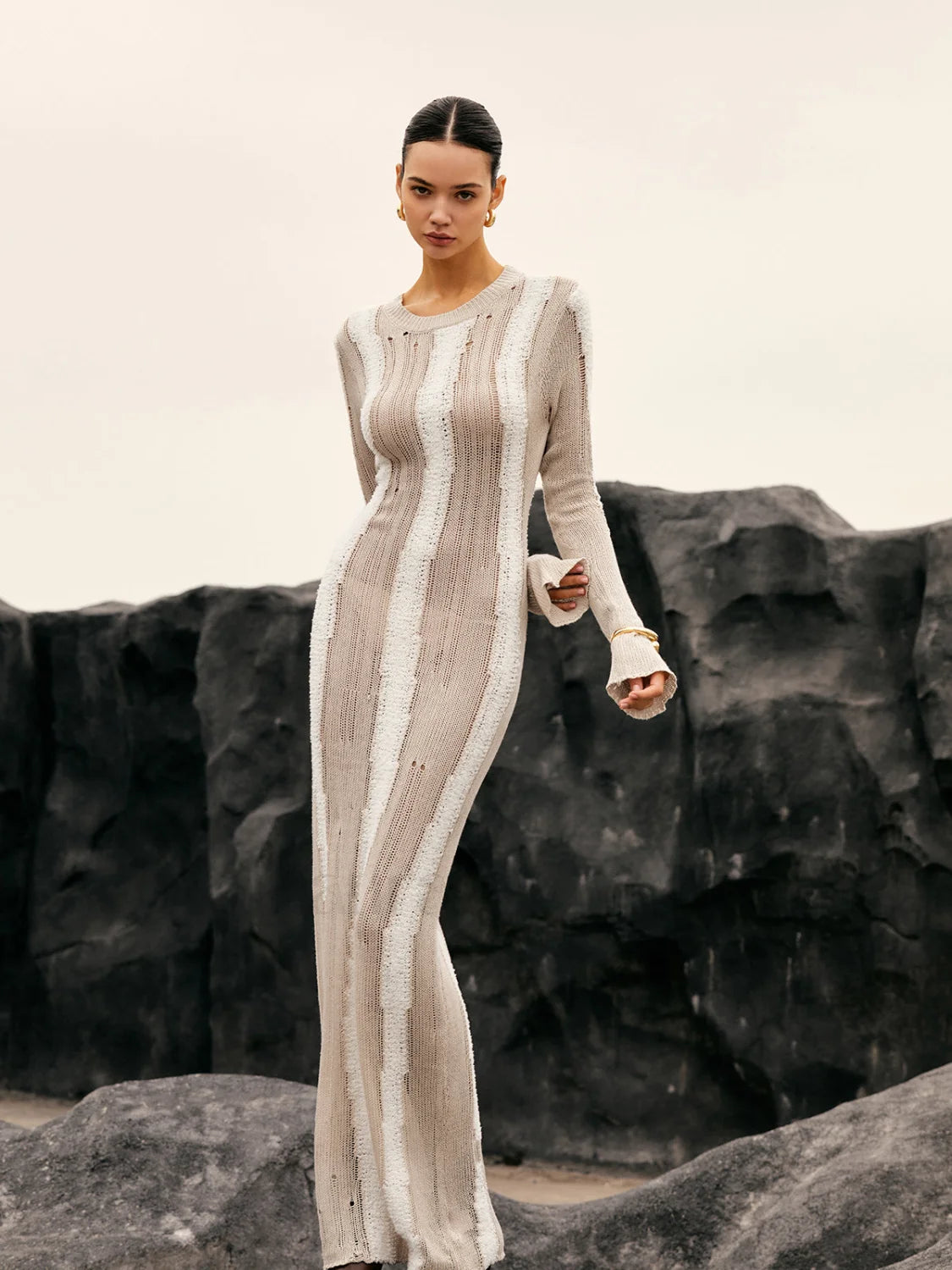 Jacquard Striped Graceful Crochet Long Dress Secondary image