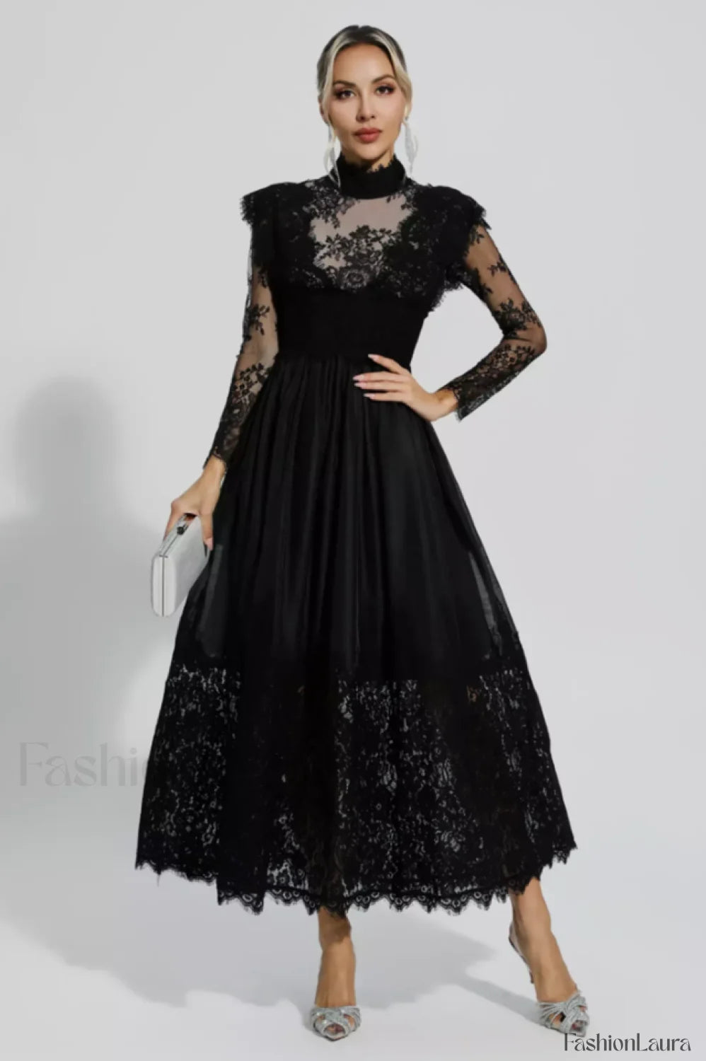 Jamie Black Floral Charming Lace Stitching Dress