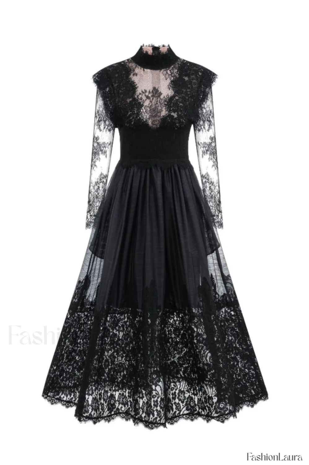 Jamie Black Floral Charming Lace Stitching Dress S / Black