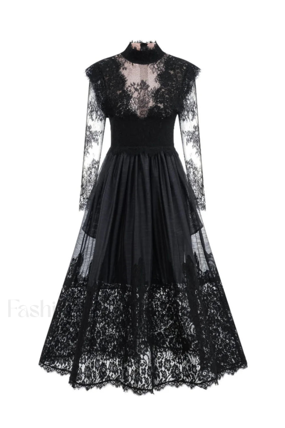 Jamie Black Floral Charming Lace Stitching Dress S / Black
