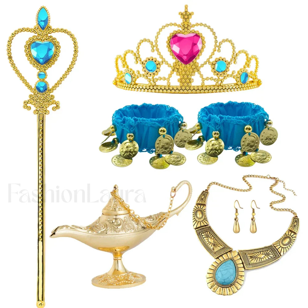 Jasmine Kid Magic Lamp Baby Girl Princess Aladdin Gown Prom Birthday Carnival Costume 2T (Tag 100) / Jasmine Acc Set B