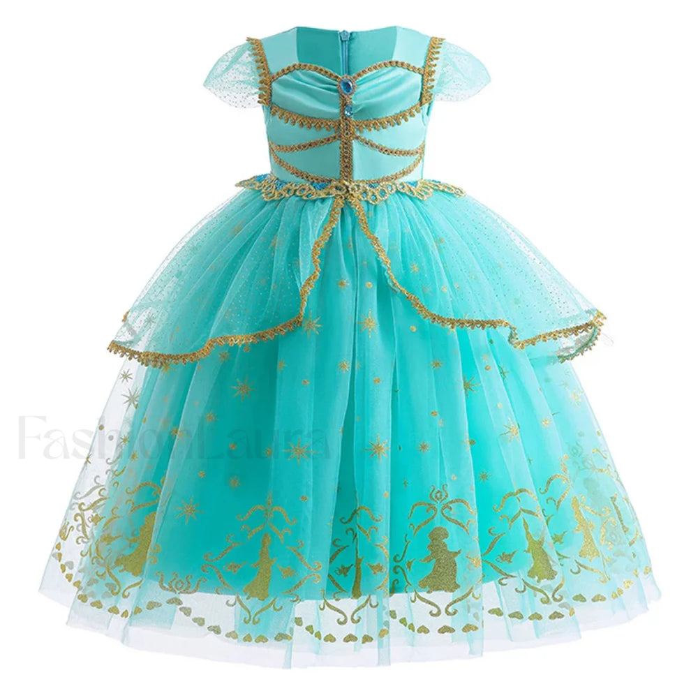 Jasmine Kid Magic Lamp Baby Girl Princess Aladdin Gown Prom Birthday Carnival Costume 2T (Tag 100) / Jasmine Dress A
