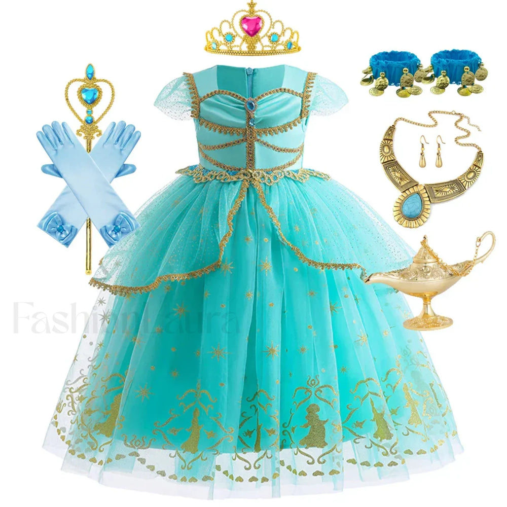 Jasmine Kid Magic Lamp Baby Girl Princess Aladdin Gown Prom Birthday Carnival Costume 2T (Tag 100) / Jasmine Dress C