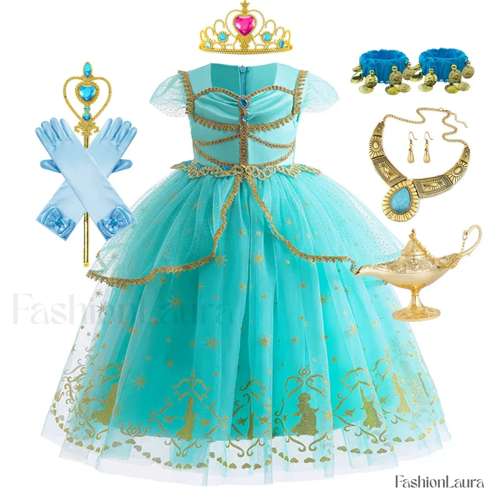 Jasmine Kid Magic Lamp Baby Girl Princess Aladdin Gown Prom Birthday Carnival Costume 2T (Tag 100) / Jasmine Dress C