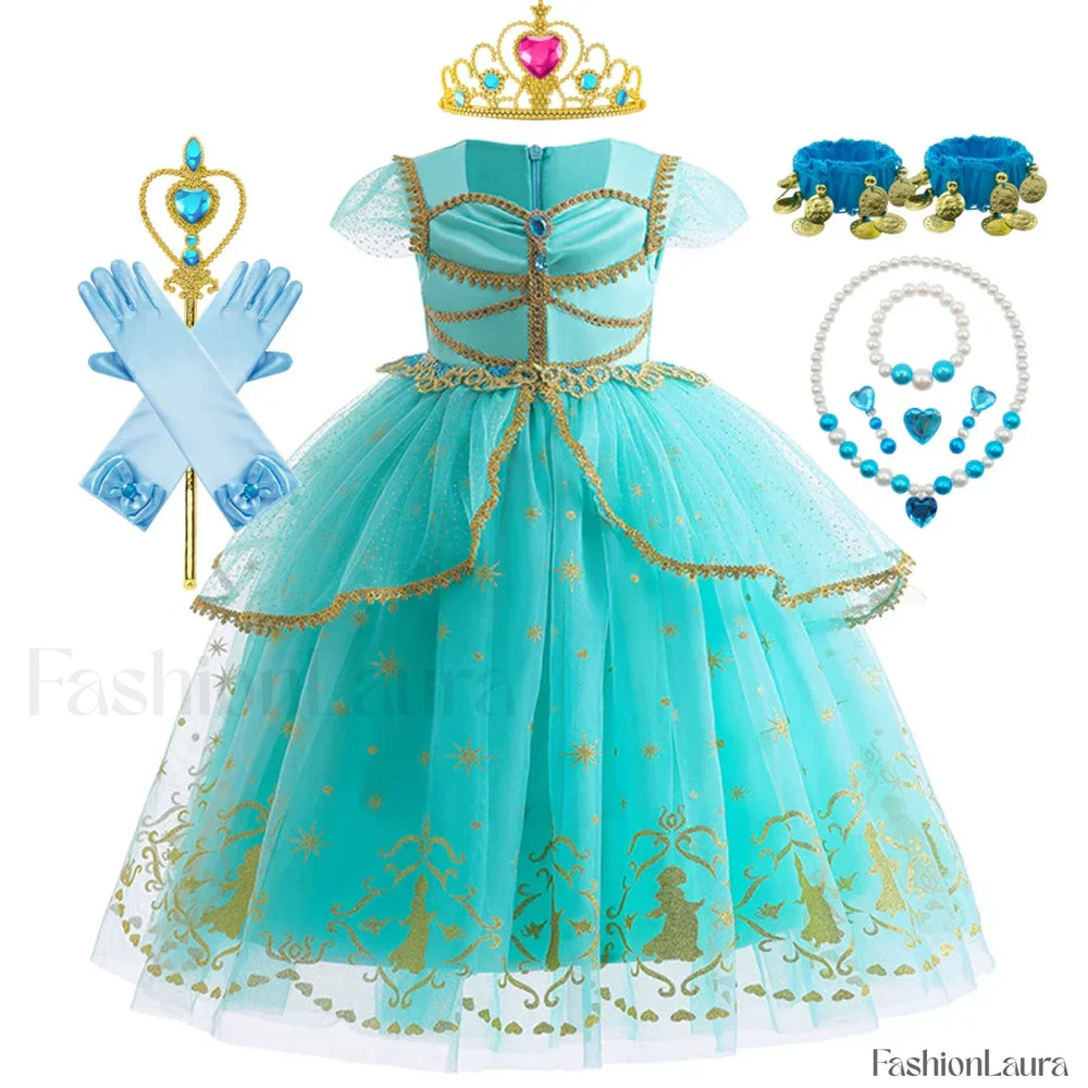 Jasmine Kid Magic Lamp Baby Girl Princess Aladdin Gown Prom Birthday Carnival Costume 2T (Tag 100) / Jasmine Dress D