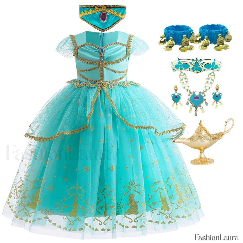 Jasmine Kid Magic Lamp Baby Girl Princess Aladdin Gown Prom Birthday Carnival Costume 2T (Tag 100) / Jasmine Dress G