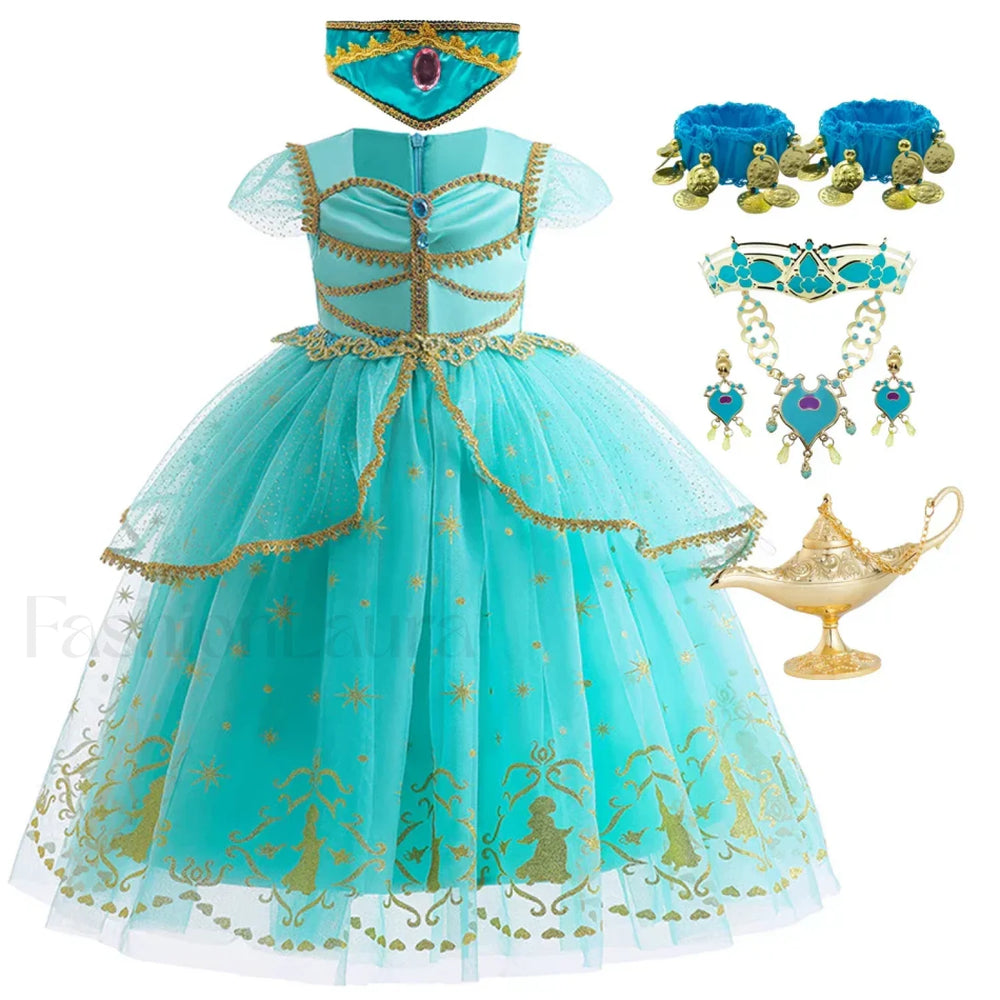 Jasmine Kid Magic Lamp Baby Girl Princess Aladdin Gown Prom Birthday Carnival Costume 2T (Tag 100) / Jasmine Dress G