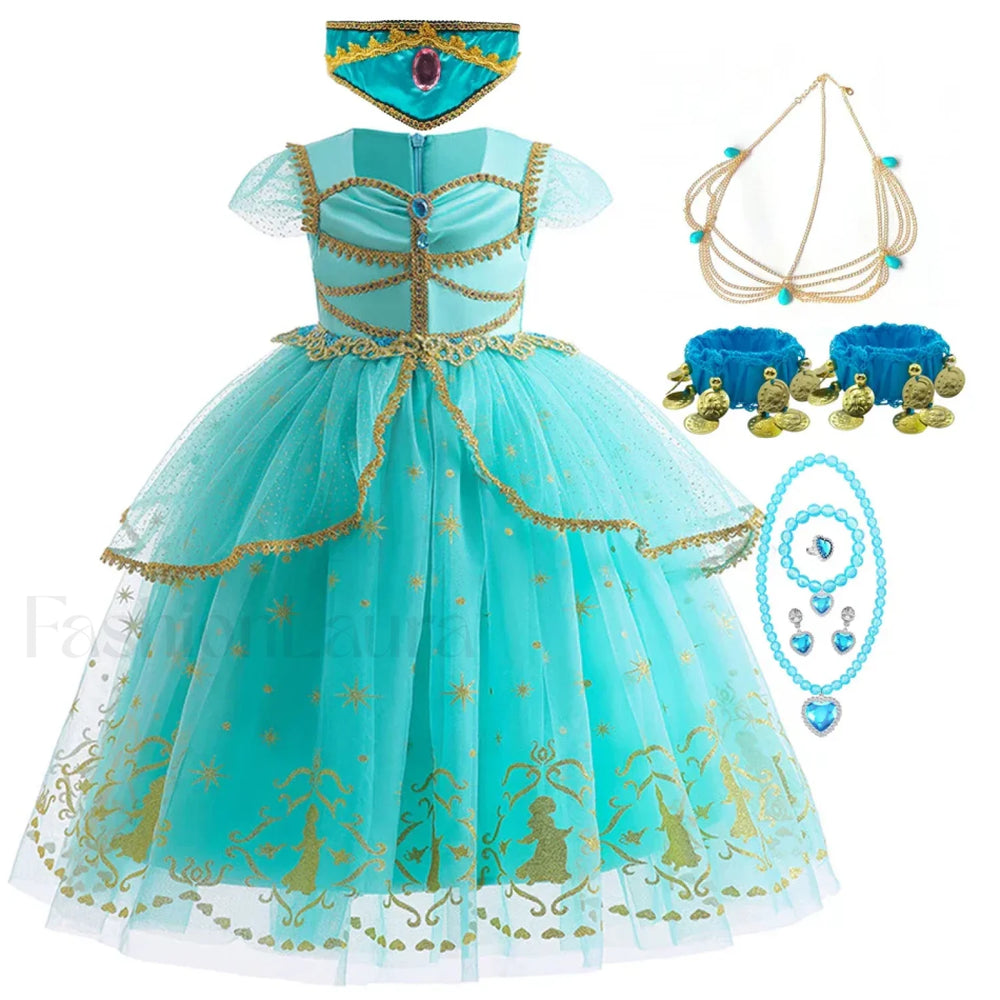 Jasmine Kid Magic Lamp Baby Girl Princess Aladdin Gown Prom Birthday Carnival Costume 2T (Tag 100) / Jasmine Dress I