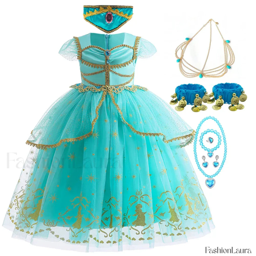 Jasmine Kid Magic Lamp Baby Girl Princess Aladdin Gown Prom Birthday Carnival Costume 2T (Tag 100) / Jasmine Dress I