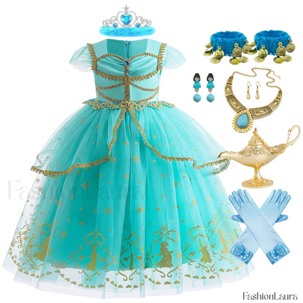 Jasmine Kid Magic Lamp Baby Girl Princess Aladdin Gown Prom Birthday Carnival Costume 2T (Tag 100) / Jasmine Dress J