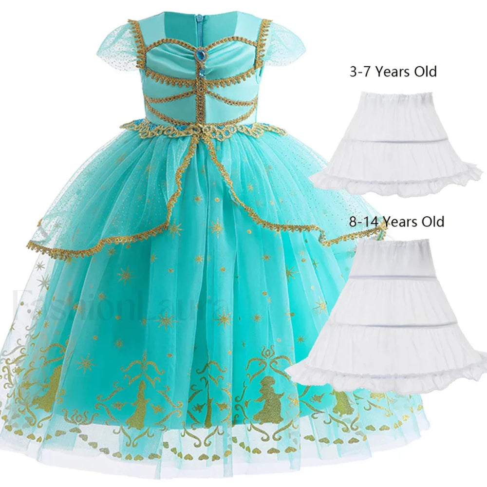 Jasmine Kid Magic Lamp Baby Girl Princess Aladdin Gown Prom Birthday Carnival Costume 2T (Tag 100) / Jasmine Dress L