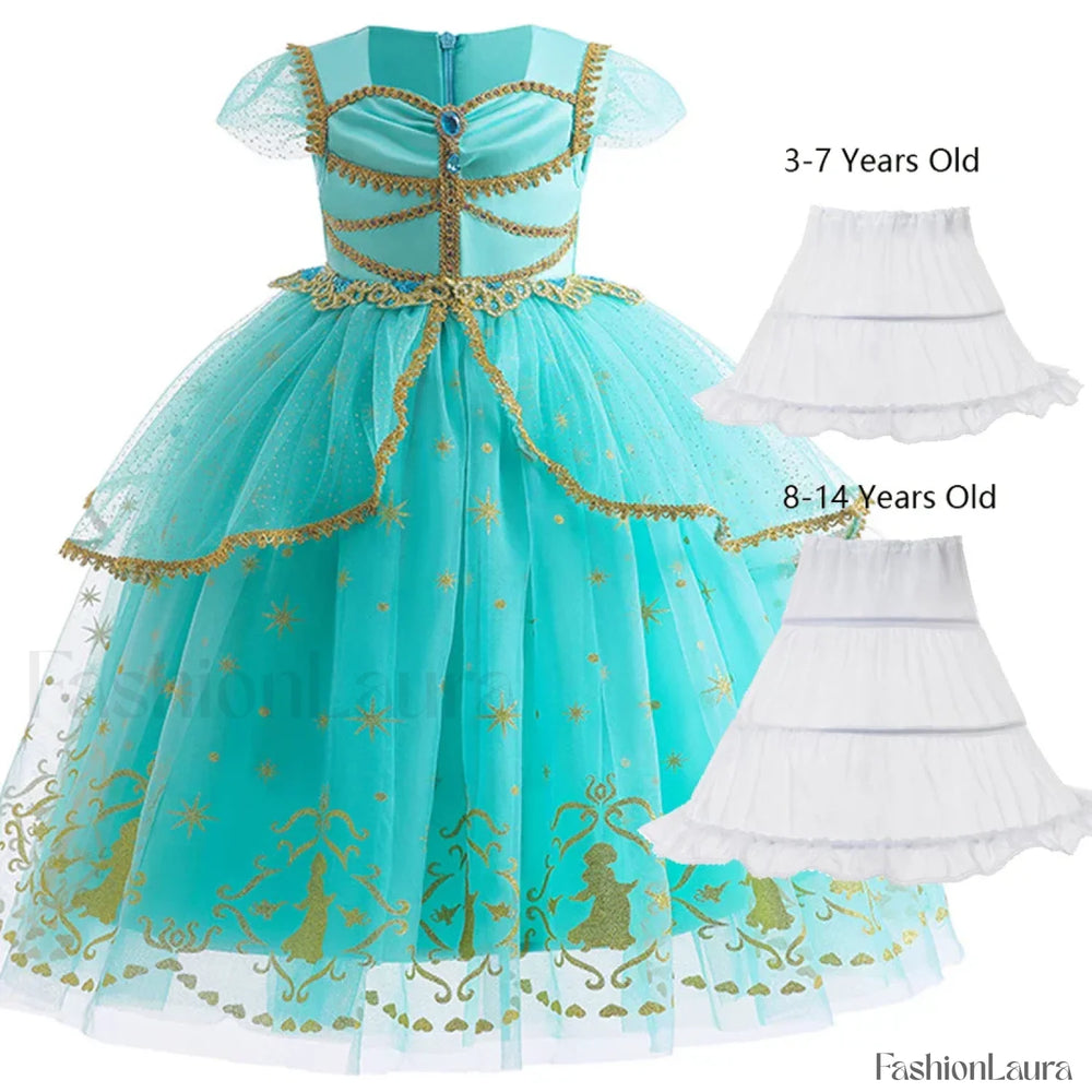 Jasmine Kid Magic Lamp Baby Girl Princess Aladdin Gown Prom Birthday Carnival Costume 2T (Tag 100) / Jasmine Dress L