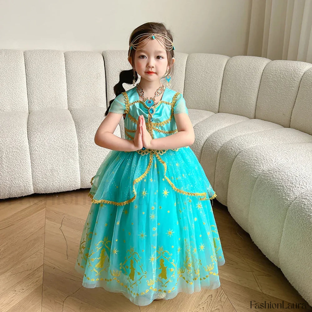 Jasmine Kid Magic Lamp Baby Girl Princess Aladdin Gown Prom Birthday Carnival Costume