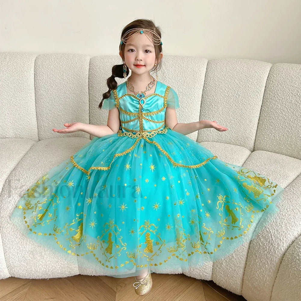 Jasmine Kid Magic Lamp Baby Girl Princess Aladdin Gown Prom Birthday Carnival Costume