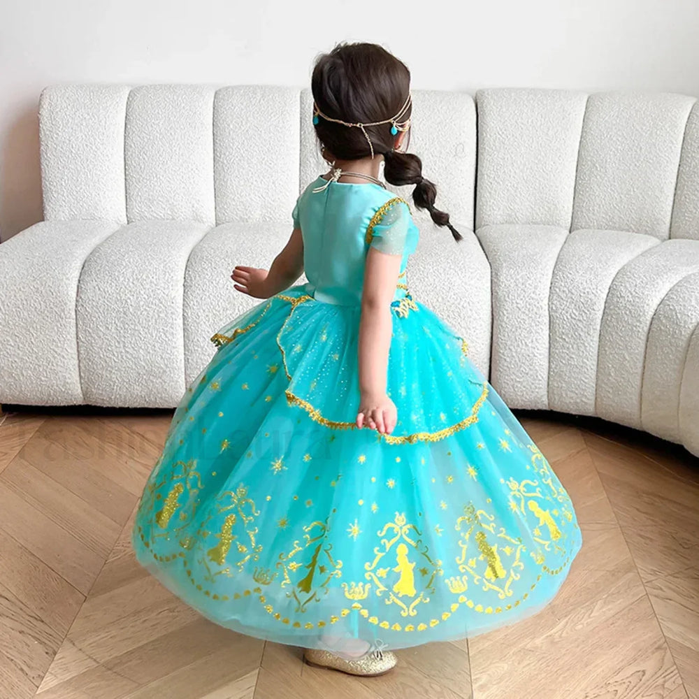 Jasmine Kid Magic Lamp Baby Girl Princess Aladdin Gown Prom Birthday Carnival Costume