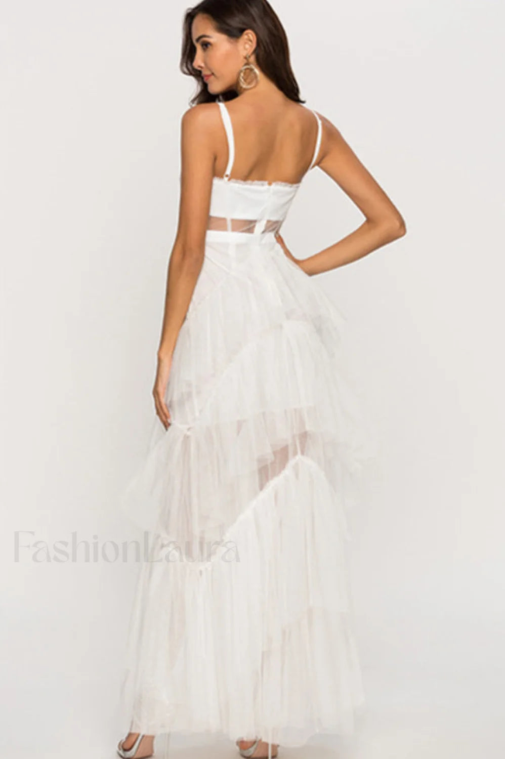 Jasmine Long Spaghetti Charming Strap Mesh Corset Gown