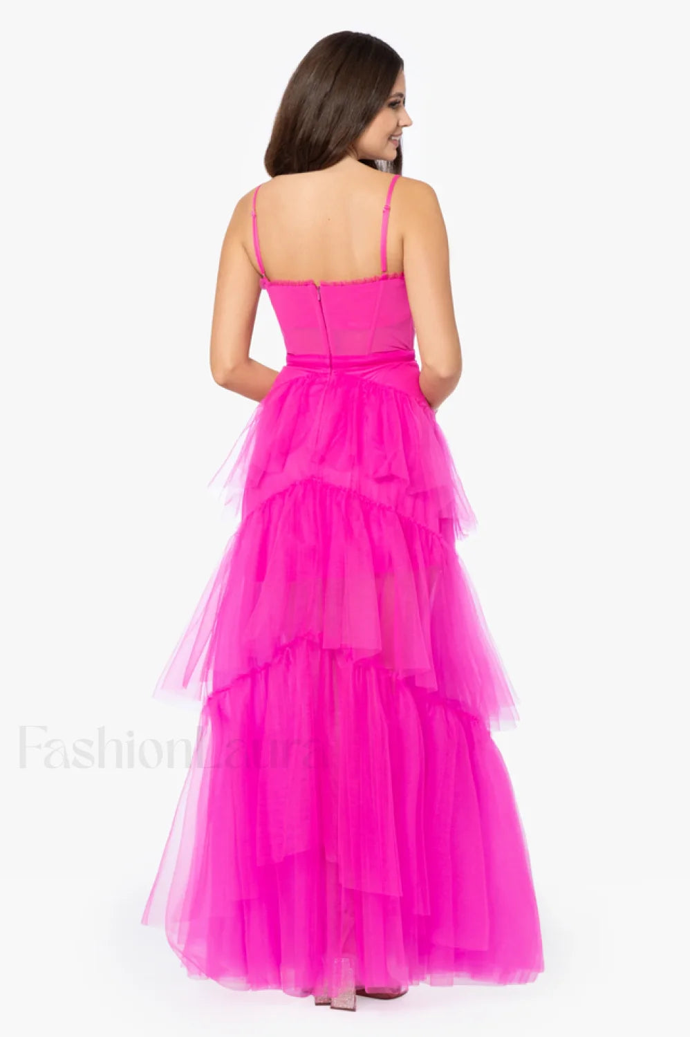 Jasmine Long Spaghetti Charming Strap Mesh Corset Gown