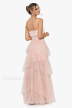 Jasmine Long Spaghetti Charming Strap Mesh Corset Gown