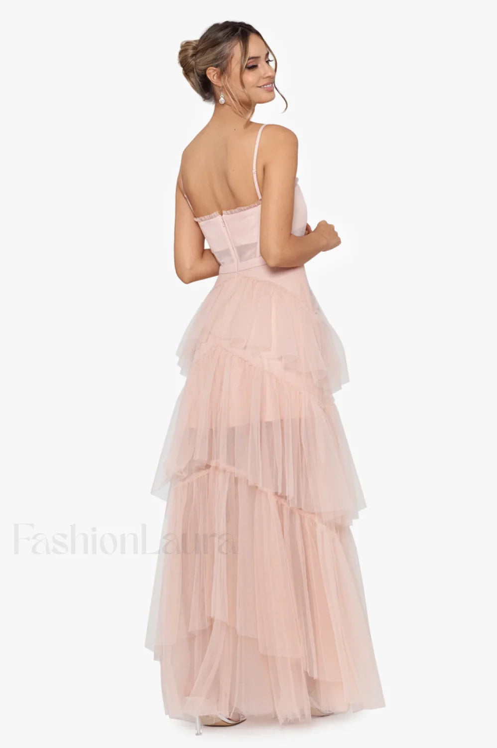 Jasmine Long Spaghetti Charming Strap Mesh Corset Gown